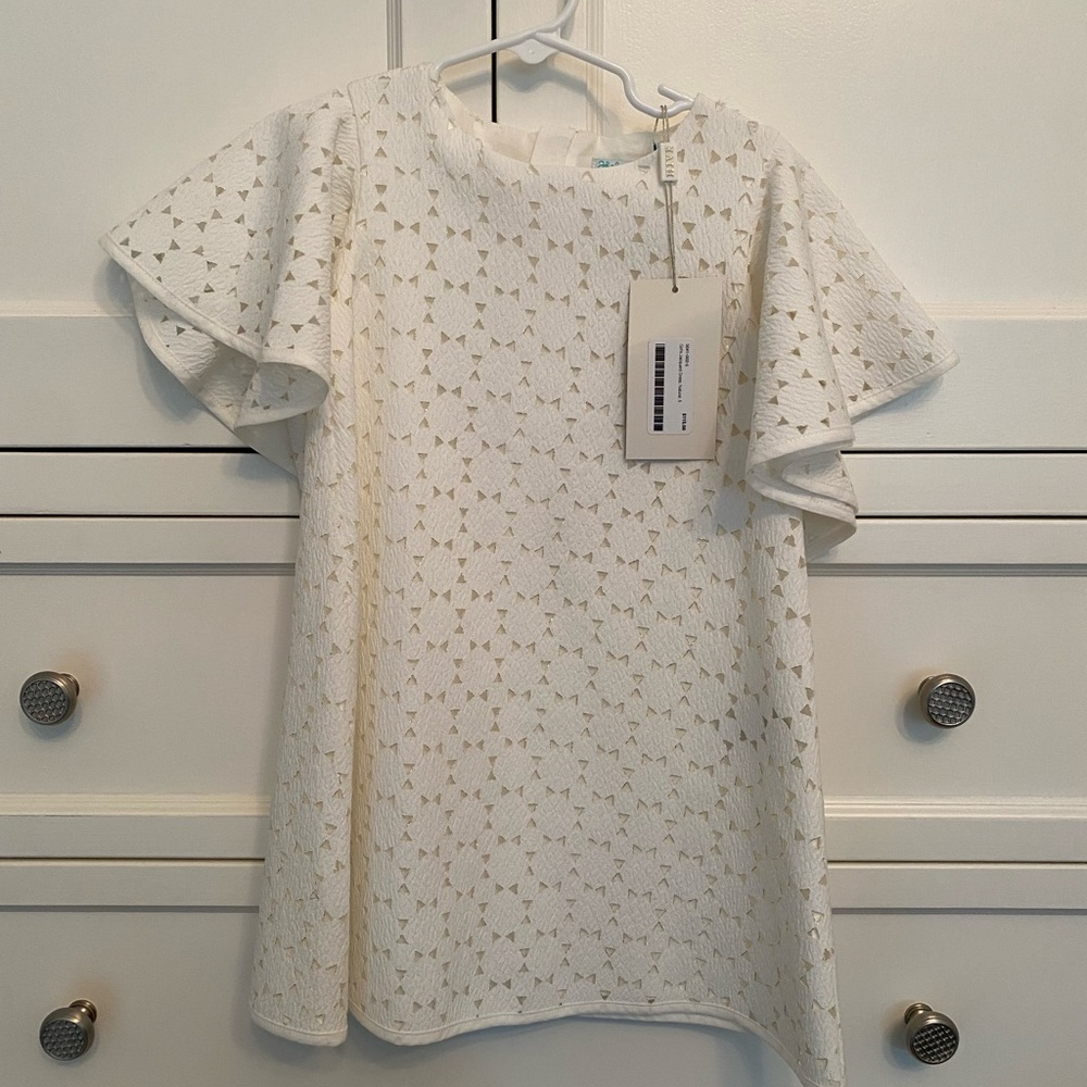 NWT Girls White Flutter-sleeve Dress